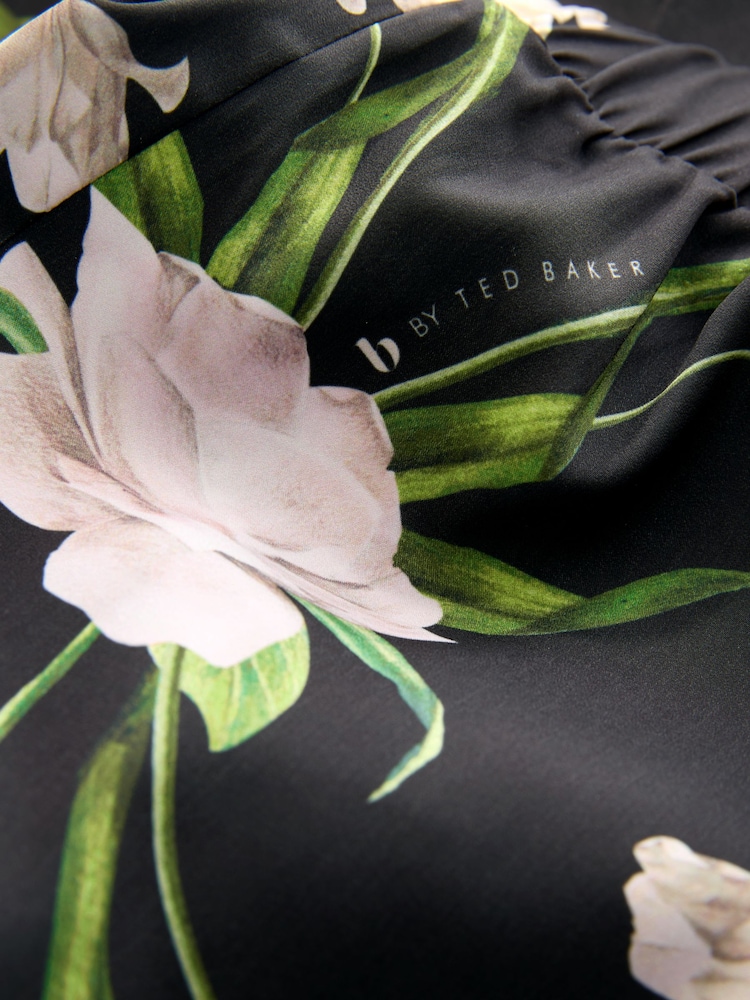 B by Ted Baker Satin Elderflower Button Through Black Short Pyjamas Set - Image 6 of 6