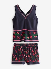 كحلي ـ طقم بيجامة ستان من شورت ورداء علوي بحمالات بفتحة ياقة حرف V مزيّنة بطبعة زهور من B by Ted Baker - صورة 6 من 11