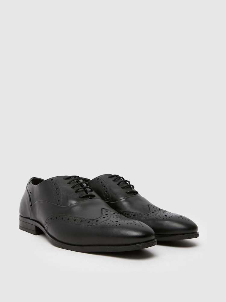 Schuh Row Leather Black Brogue Shoes - Image 2 of 4