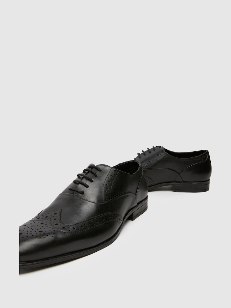Schuh Row Leather Black Brogue Shoes - Image 4 of 4