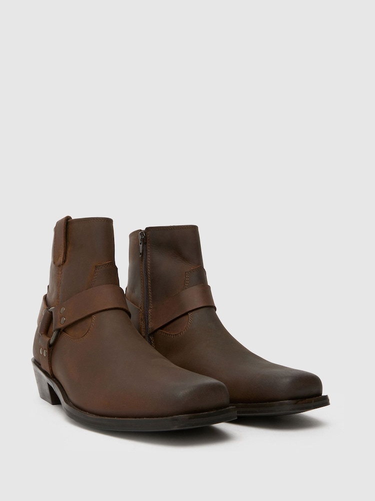 Schuh Gunner Nubuck Biker Brown Boots - Image 2 of 4