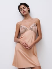 Chantelle Nude Spice embroidered Satin Chemise - Image 1 of 4