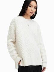 AllSaints White Sirius Cable Crew Jumpers - Image 1 of 8