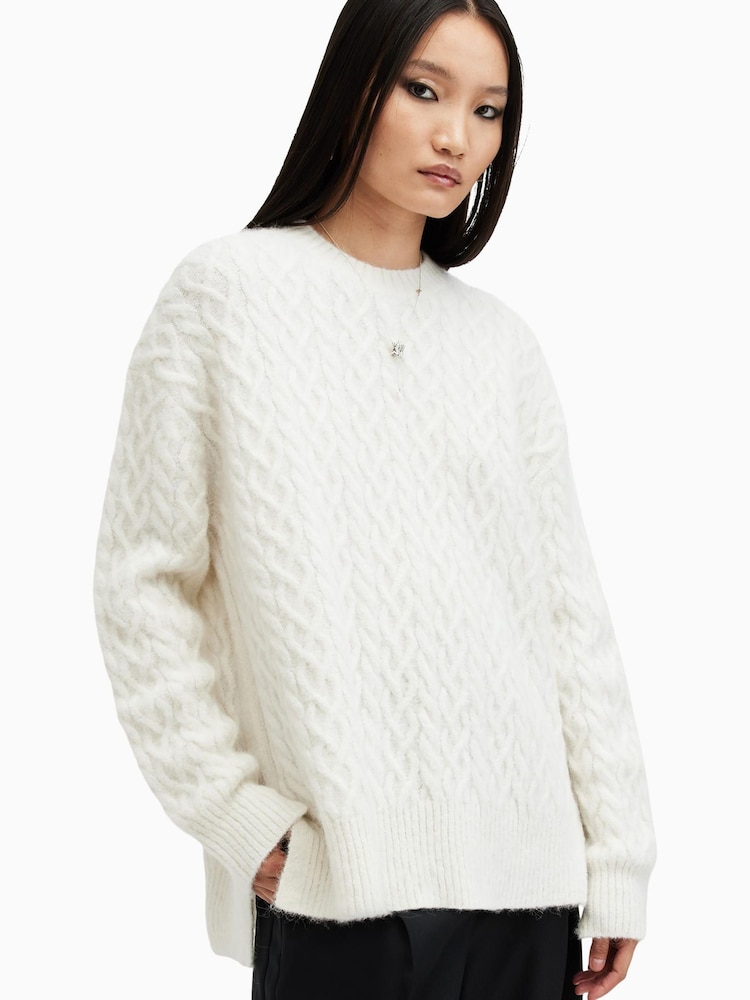 AllSaints White Sirius Cable Crew Jumpers - Image 1 of 8