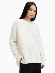 AllSaints White Sirius Cable Crew Jumpers - Image 5 of 9