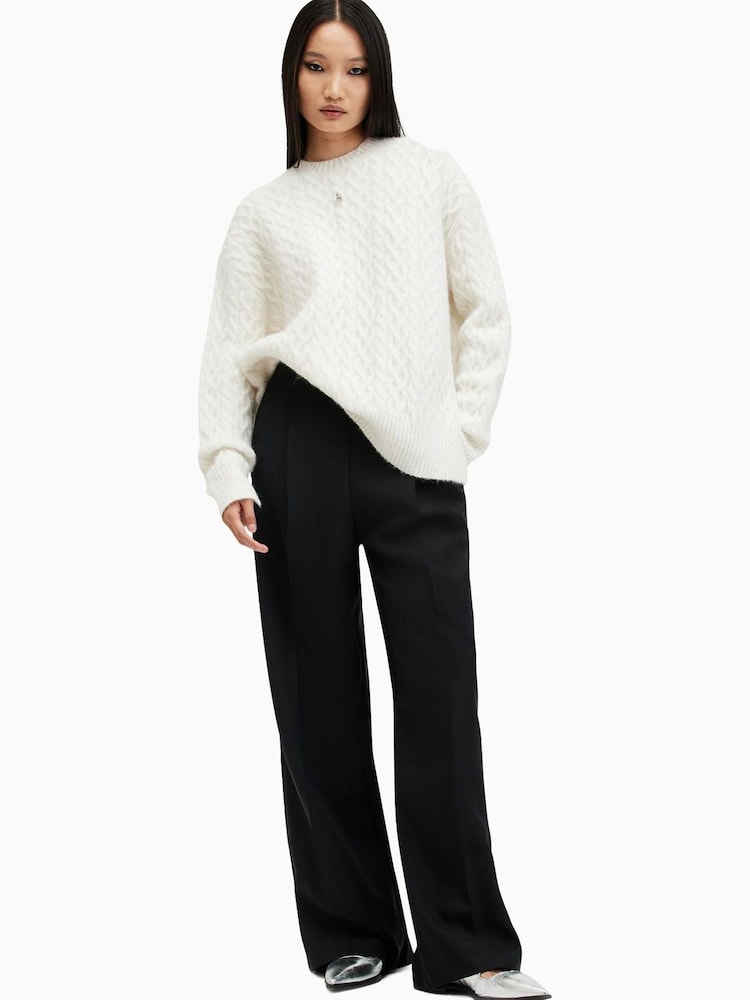 AllSaints White Sirius Cable Crew Jumpers - Image 2 of 8
