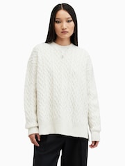 AllSaints White Sirius Cable Crew Jumpers - Image 5 of 8