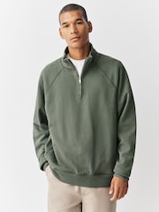 Sage Green Quarter Zip Heavyweight Garment Washed Sweatshirt - Image 1 of 8