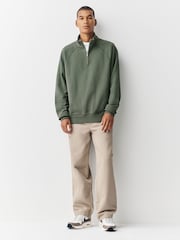 Sage Green Quarter Zip Heavyweight Garment Washed Sweatshirt - Image 2 of 8