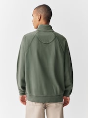 Sage Green Quarter Zip Heavyweight Garment Washed Sweatshirt - Image 4 of 8