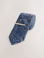 Navy Slim Design Tie And Clip - Image 1 of 3
