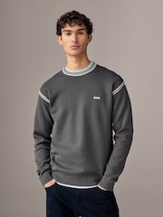 BOSS Grey Tape Jacquard Knit Jumper - Image 1 of 4