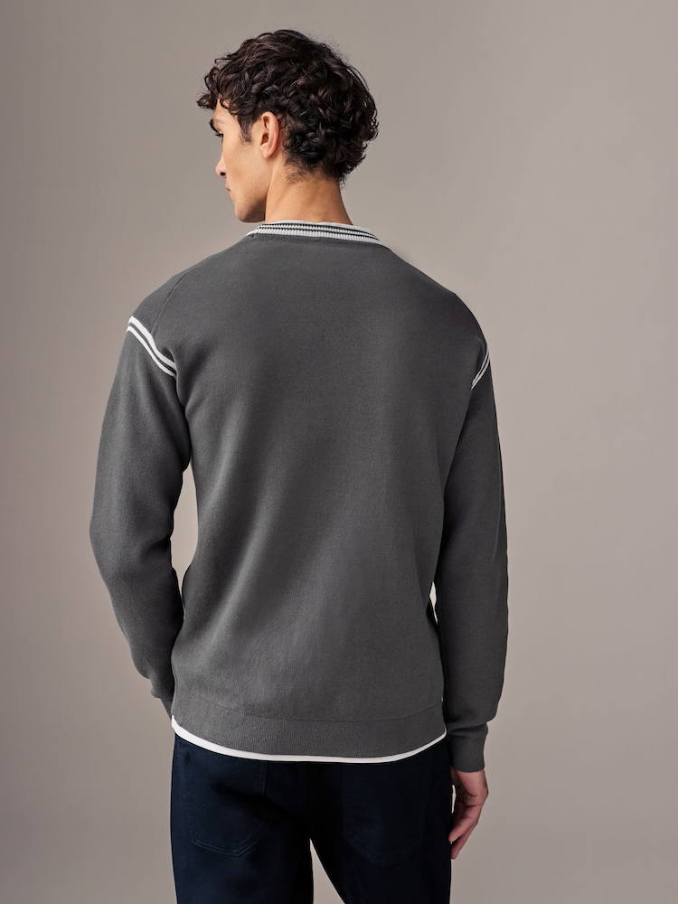BOSS Grey Tape Jacquard Knit Jumper - Image 2 of 4 BOSS Grey Tape Jacquard Knit Jumper - Image 2 of 4