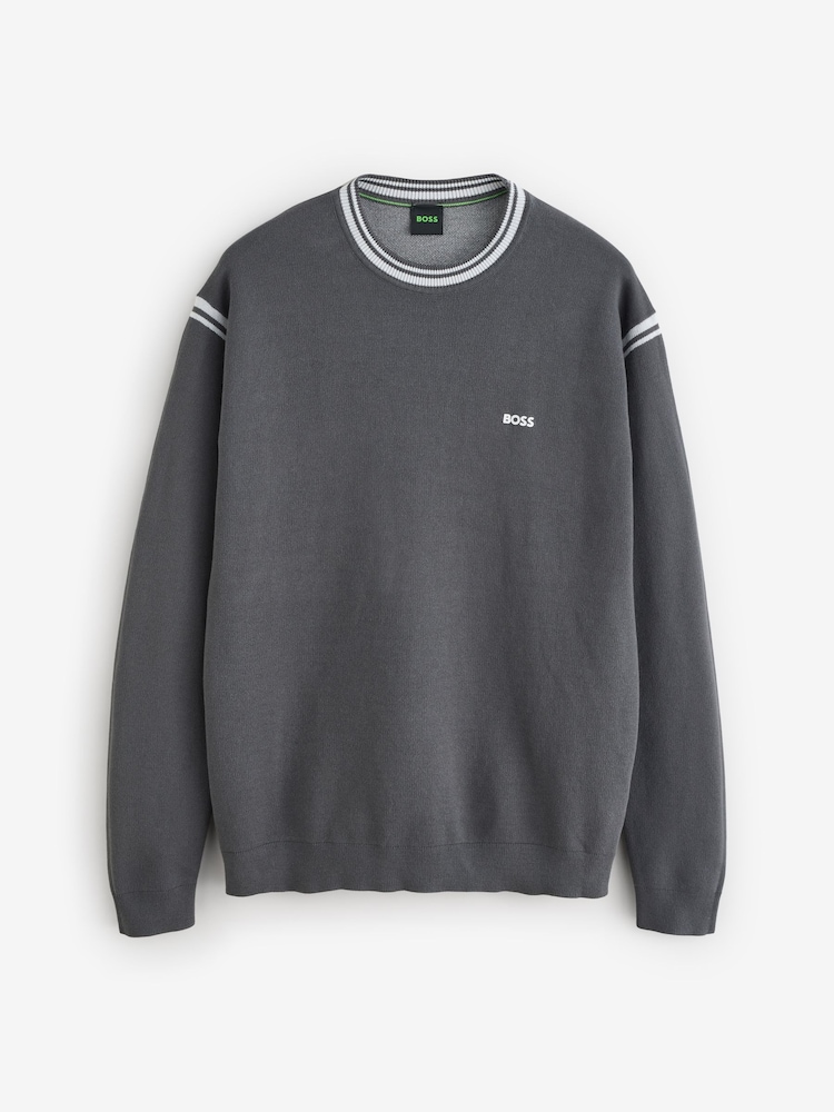 BOSS Grey Tape Jacquard Knit Jumper - Image 4 of 4
