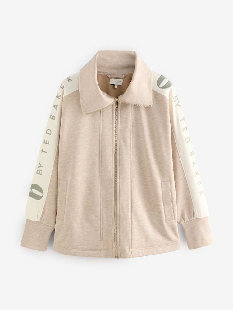 B by Ted Baker Ecru Longline Zip Through Hoodie - Image 1 of 4