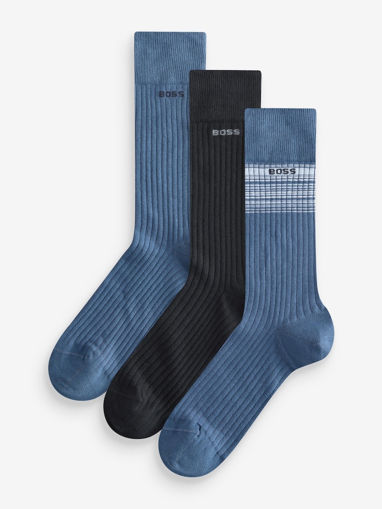 Синий - BOSS Signature Cotton 3-Pack Crew Socks - Изображение 1 из 4