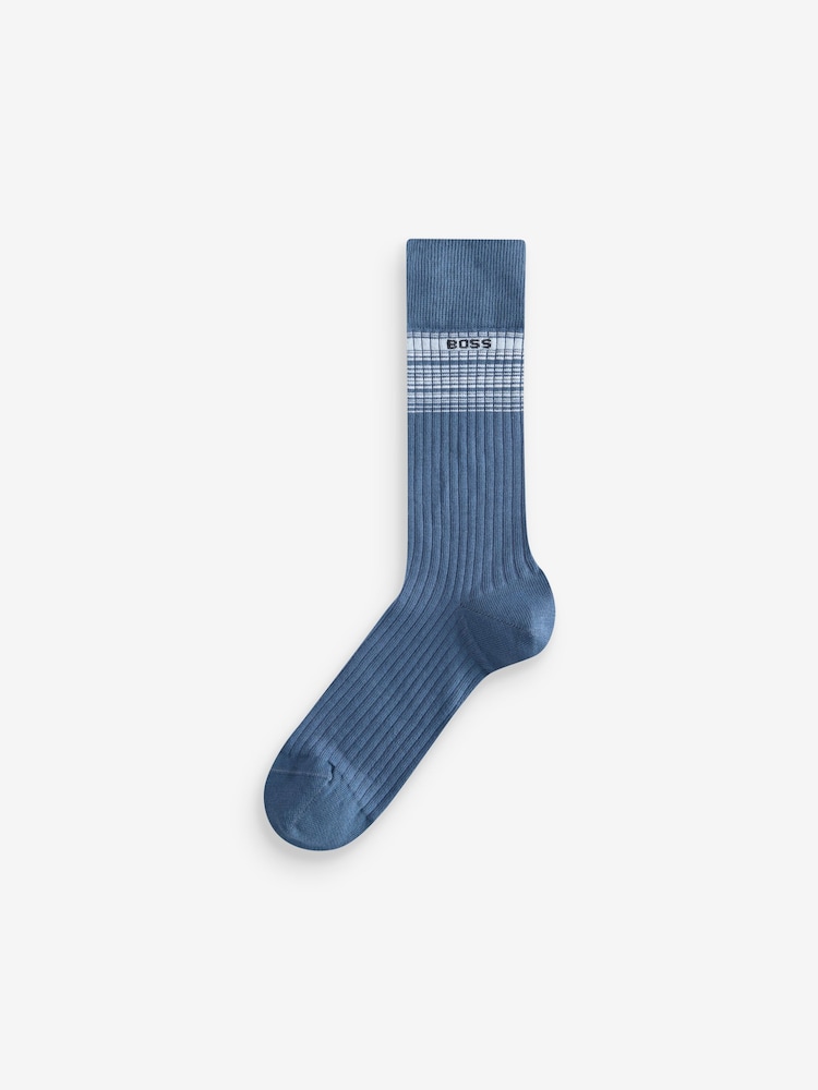 Синий - BOSS Signature Cotton 3-Pack Crew Socks - Изображение 2 из 4
