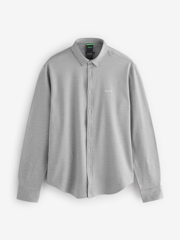 BOSS Light Grey Motion Jersey Stretch Oxford 100% Cotton Shirt - Image 1 of 1