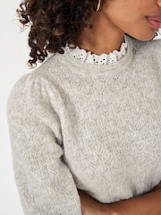Crew Clothing Company Natural Lace Trim Pointelle Jumper - Image 4 of 5