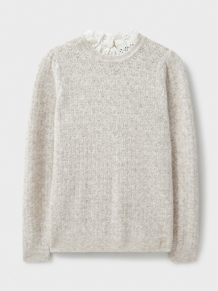 Crew Clothing Company Natural Lace Trim Pointelle Jumper - Image 5 of 5