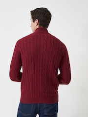 Crew Clothing Company Red Oarsman Cable Quarter Zip 100% Cotton Jumper - Image 1 of 5