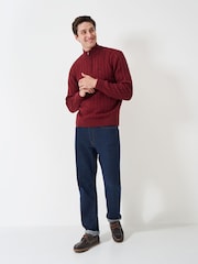 Crew Clothing Company Red Oarsman Cable Quarter Zip 100% Cotton Jumper - Image 2 of 5