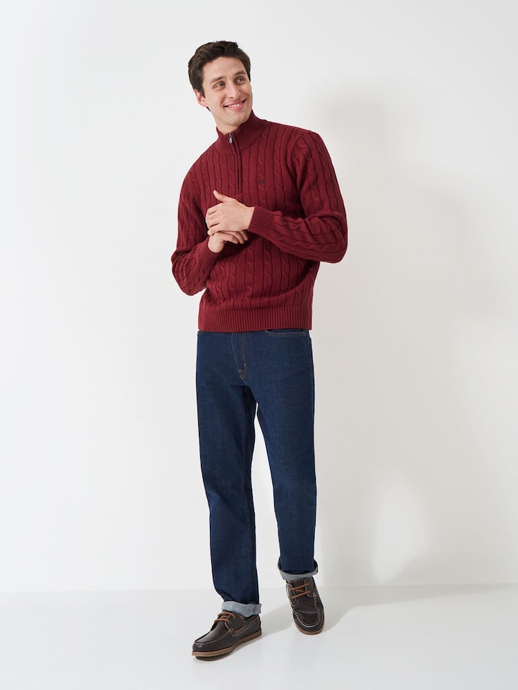 Crew Clothing Company Red Oarsman Cable Quarter Zip 100% Cotton Jumper - Image 2 of 5
