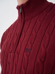 Crew Clothing Company Red Oarsman Cable Quarter Zip 100% Cotton Jumper - Image 3 of 5