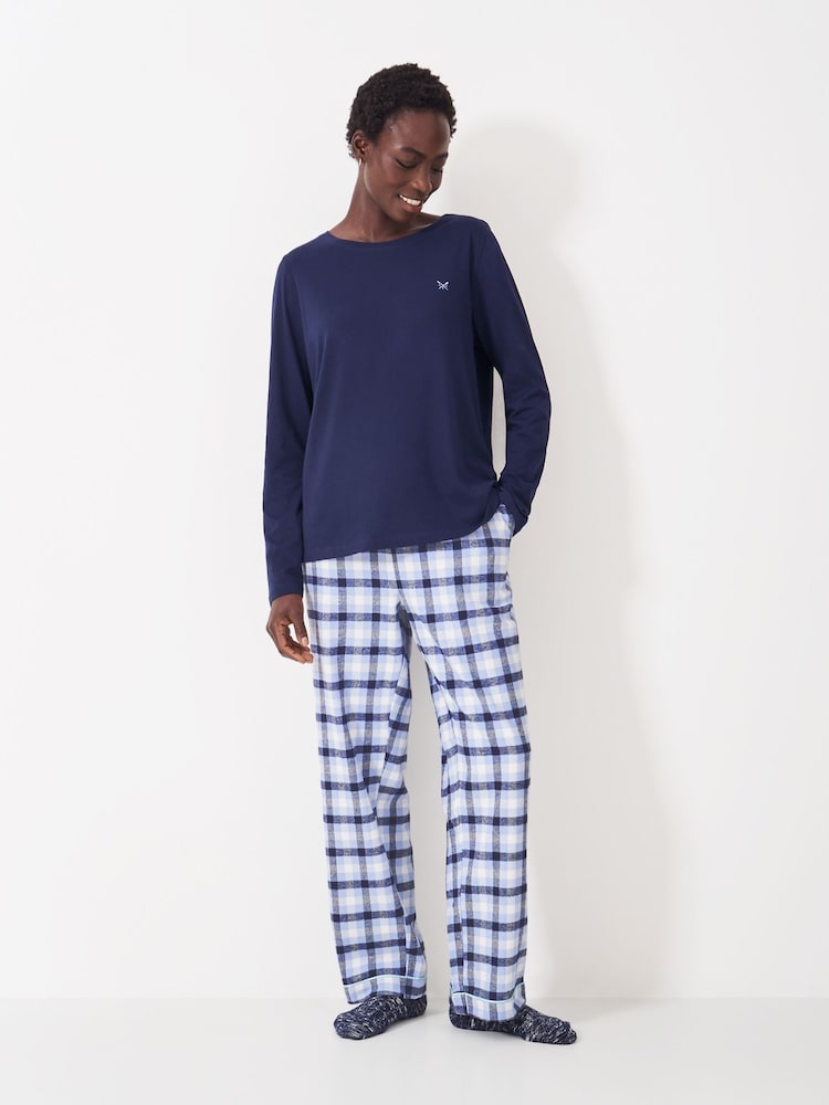 Crew Clothing Blue Long Sleeve Jersey & Flannel 100% Cotton Pyjama Set - Image 1 of 5
