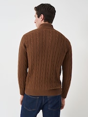 Crew Clothing Company Brown Oarsman Cable Quarter Zip 100% Cotton Jumper - Image 2 of 5