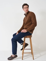Crew Clothing Company Brown Oarsman Cable Quarter Zip 100% Cotton Jumper - Image 3 of 5