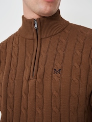 Crew Clothing Company Brown Oarsman Cable Quarter Zip 100% Cotton Jumper - Image 4 of 5