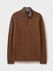 Crew Clothing Company Brown Oarsman Cable Quarter Zip 100% Cotton Jumper - Image 5 of 5