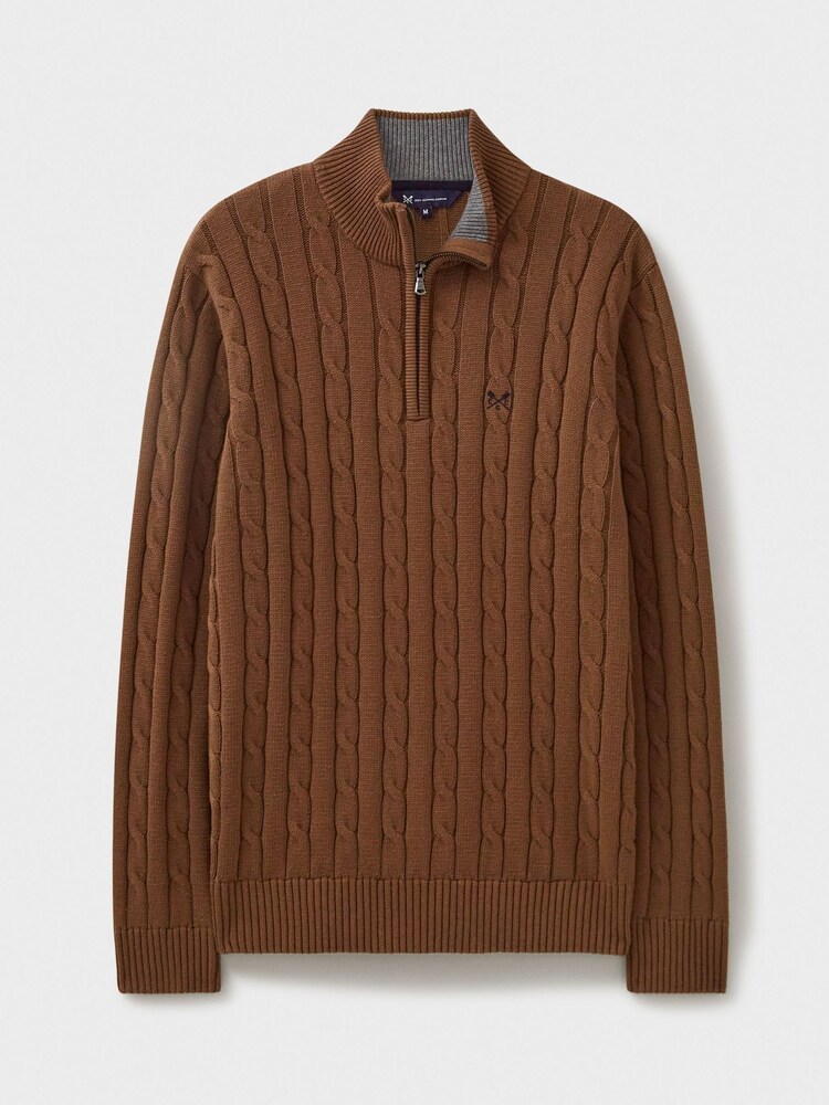 Crew Clothing Company Brown Oarsman Cable Quarter Zip 100% Cotton Jumper - Image 5 of 5 Crew Clothing Company Brown Oarsman Cable Quarter Zip 100% Cotton Jumper - Image 5 of 5
