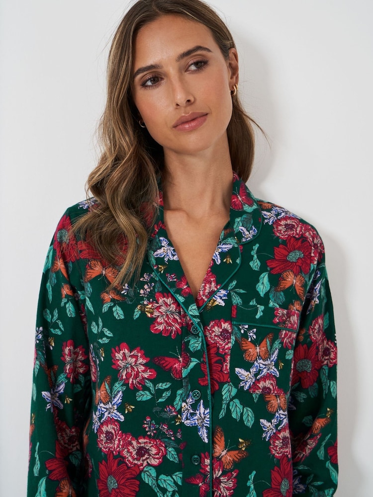 Crew Clothing Company Green Brushed 100% Cotton Pyjamas Set - Image 4 of 5