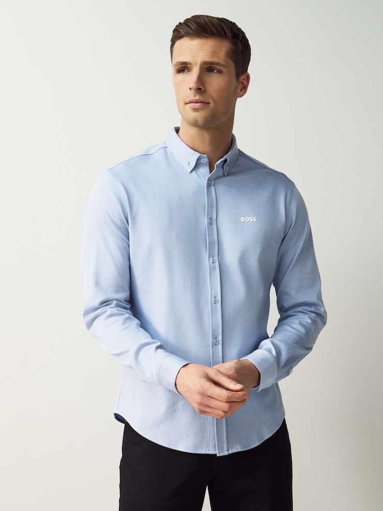 BOSS Light Blue Motion Jersey Stretch Oxford 100% Cotton Shirt - Image 1 of 5