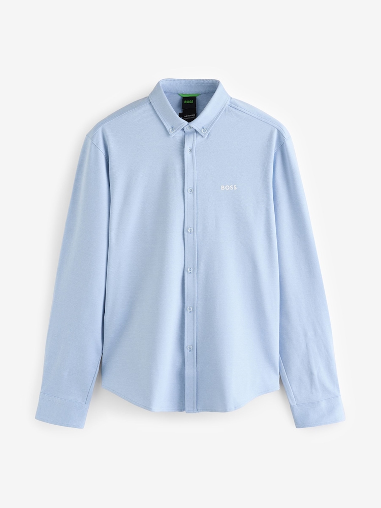 BOSS Light Blue Motion Jersey Stretch Oxford 100% Cotton Shirt - Image 5 of 5