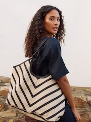 Black/White Linen Effect Shoulder Bag - Image 1 of 4