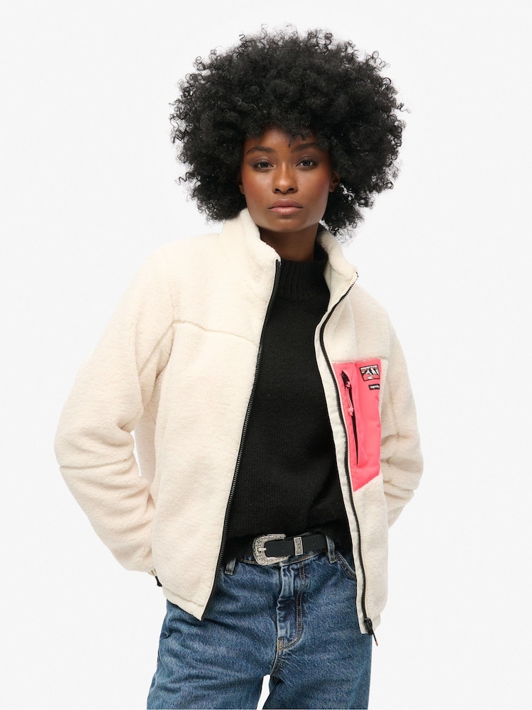 Superdry White Non Hooded Borg Jacket - Image 2 of 4