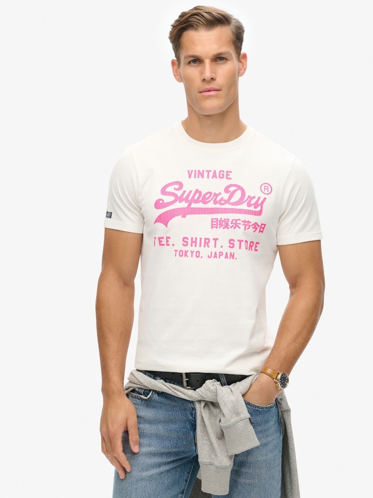 Superdry Cream Neon Vintage Logo Graphic T-Shirt - Image 1 of 5