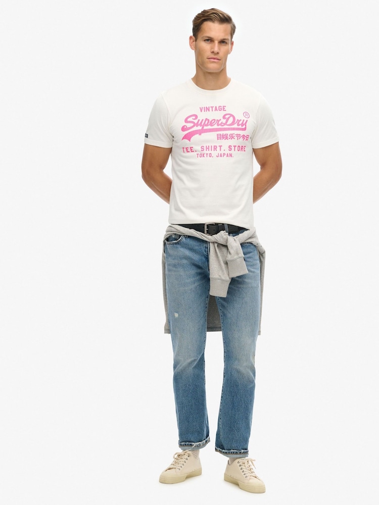Superdry Cream Neon Vintage Logo Graphic T-Shirt - Image 2 of 5