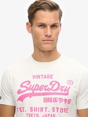 Superdry Cream Neon Vintage Logo Graphic T-Shirt - Image 3 of 5