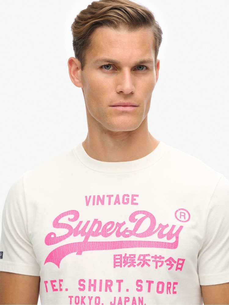 Superdry Cream Neon Vintage Logo Graphic T-Shirt - Image 3 of 5