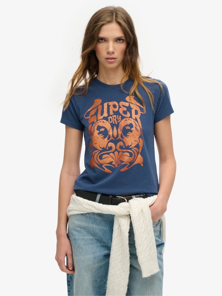 Superdry Blue Pop Archive Super Fitted T-Shirt - Image 1 of 3