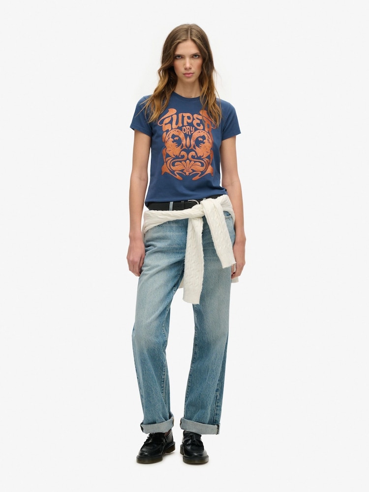 Superdry Blue Pop Archive Super Fitted T-Shirt - Image 2 of 3