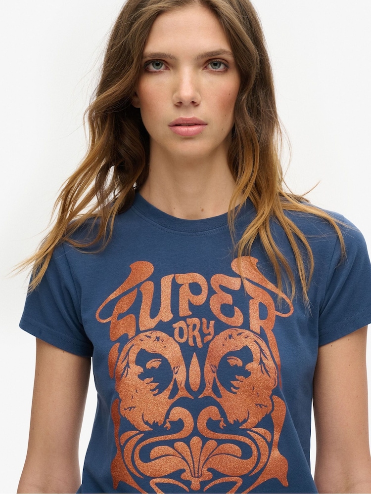Superdry Blue Pop Archive Super Fitted T-Shirt - Image 3 of 3