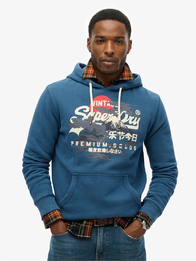 Superdry Blue Tokyo Vintage Logo Graphic Hoodie - Image 1 of 3