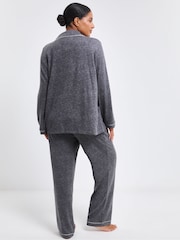 Simply Be Grey Pretty Secrets Brushed Ribbed Button Through Pyjama Set - Image 2 of 4