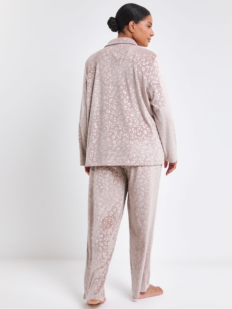 Simply Be Natural Pretty Secrets Velour Button Through Pyjamas Set - Image 2 of 4