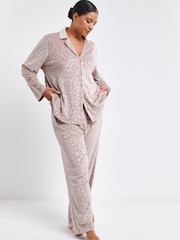 Simply Be Natural Pretty Secrets Velour Button Through Pyjamas Set - Image 4 of 4